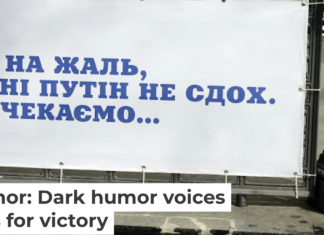 A banner reading, ‘Regrettably, Putin did not die today. We are waiting …’ hangs in the City Garden of Odesa, Ukraine, on April 1, 2023. Viacheslav Onyshchenko/Global Images Ukraine via Getty Images News